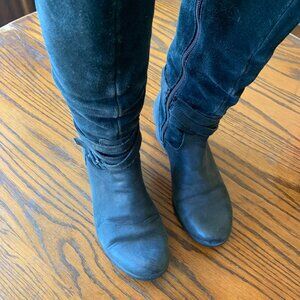 Ugg Womens Lesley Boot Size 7 Waterproof Tall Black Leather Suede Wedge Heel
